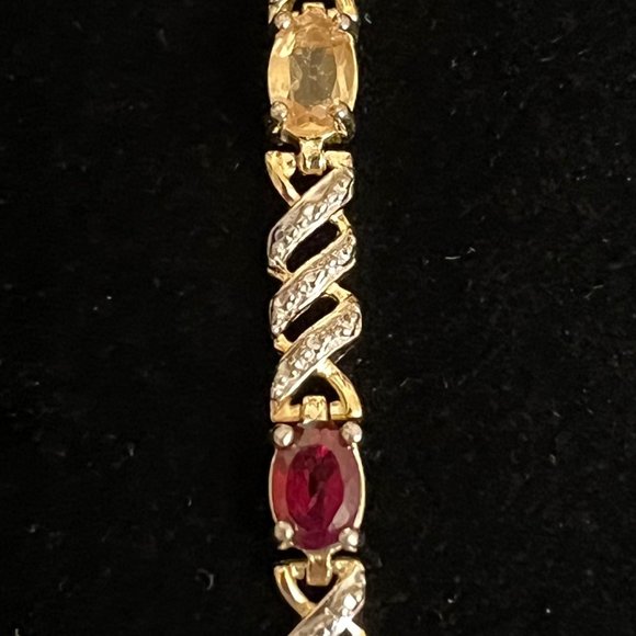 Multi-colored Gemstone & SilverTennis Bracelet, 8" - Picture 7 of 14